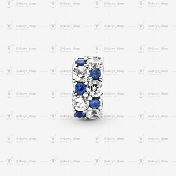 Pandora Clear & Blue Sparkling Clip Charm - Picture 4 of 4